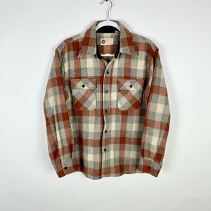 Vintage 70s Kings Road Sears Wool Flannel Shirt Large Grey Orange Long Sleeve